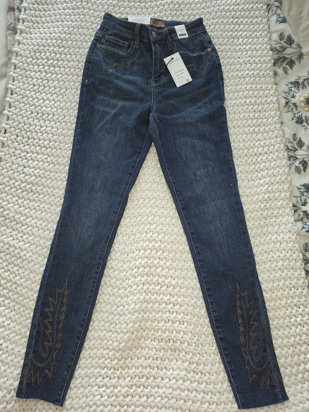 Judy Blue Dark Indigo Embroidered Skinny Jeans
